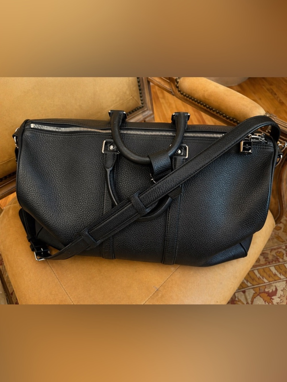 Louis Vuitton Keepall Bandouliere 45 Taurillon Noir Black Leather Travel Bag